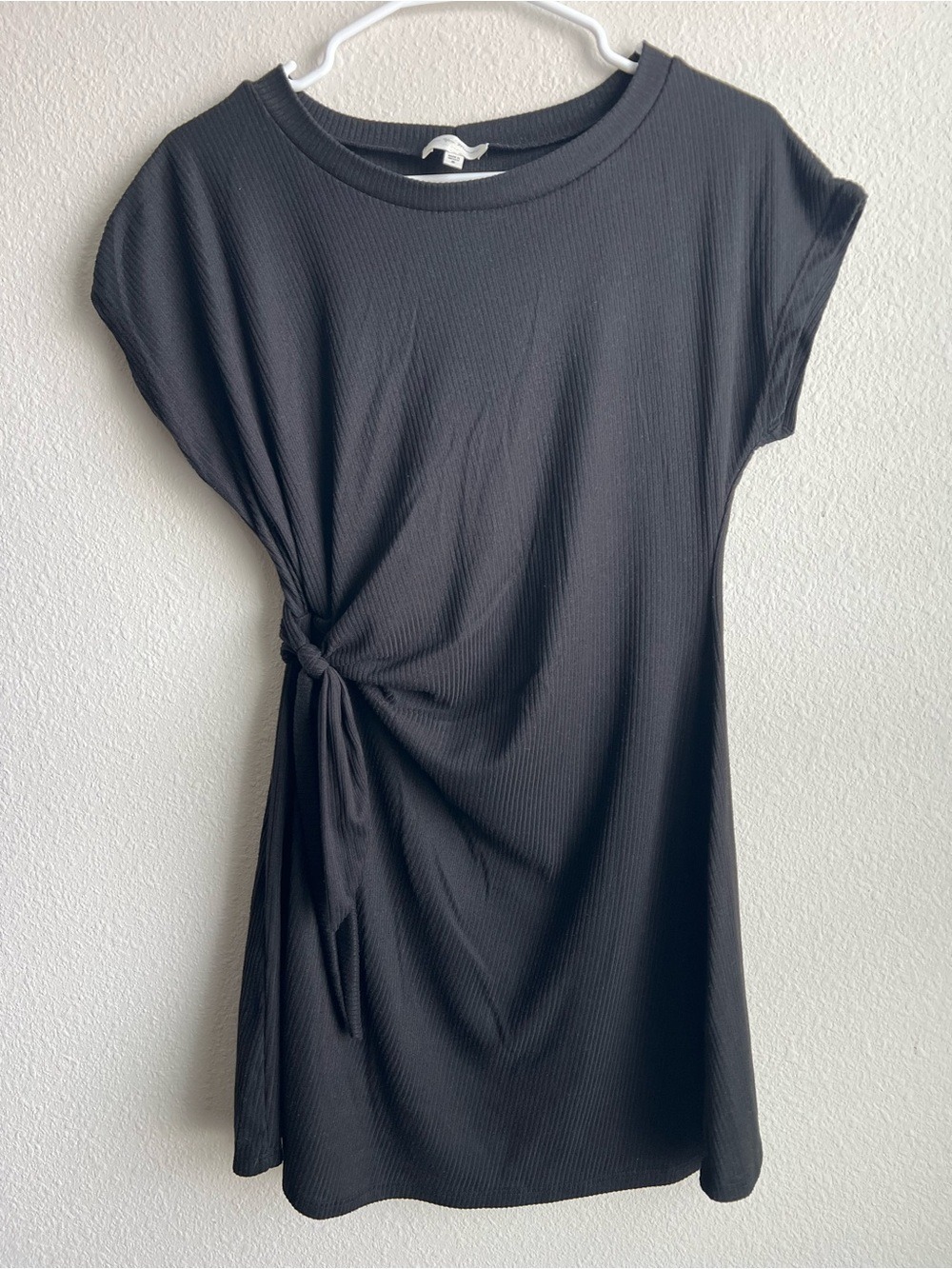 See You Monday Black Ribbed Side-Twist Tunic Mini Dress Size S Flirty